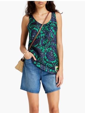 Zimmermann Green & Navy Paisley Silk Tank Top